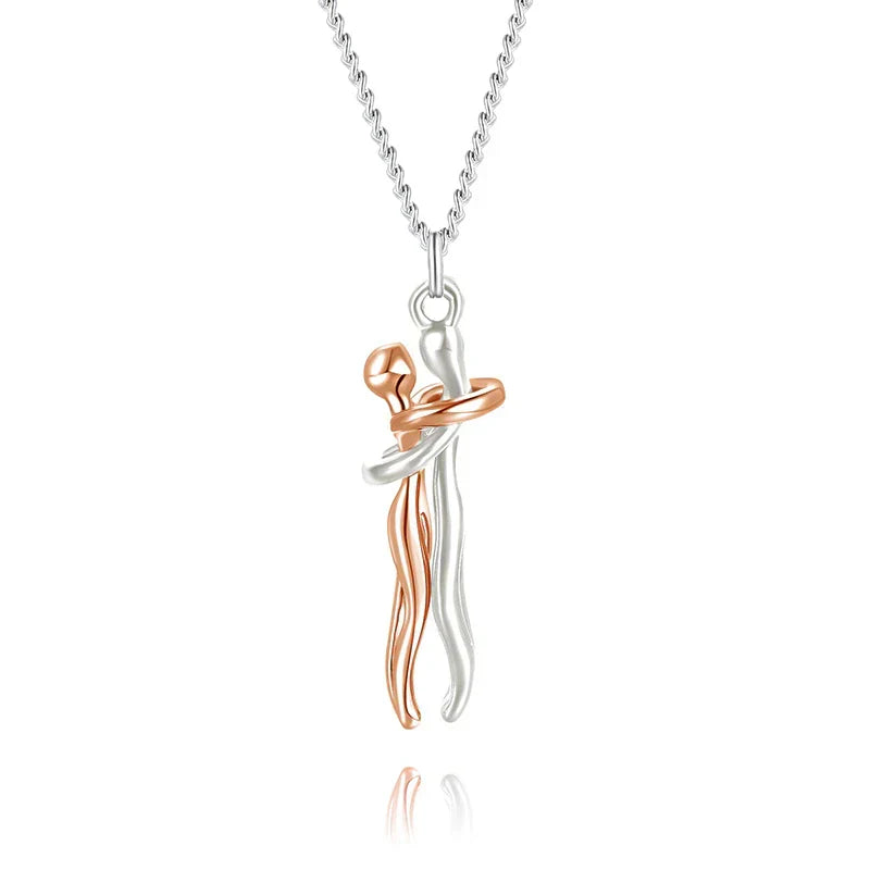 Necklace Two-Figure Embrace Hypoallergenic Steel Adjustable Length