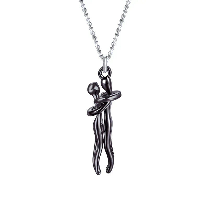 Necklace Two-Figure Embrace Hypoallergenic Steel Adjustable Length