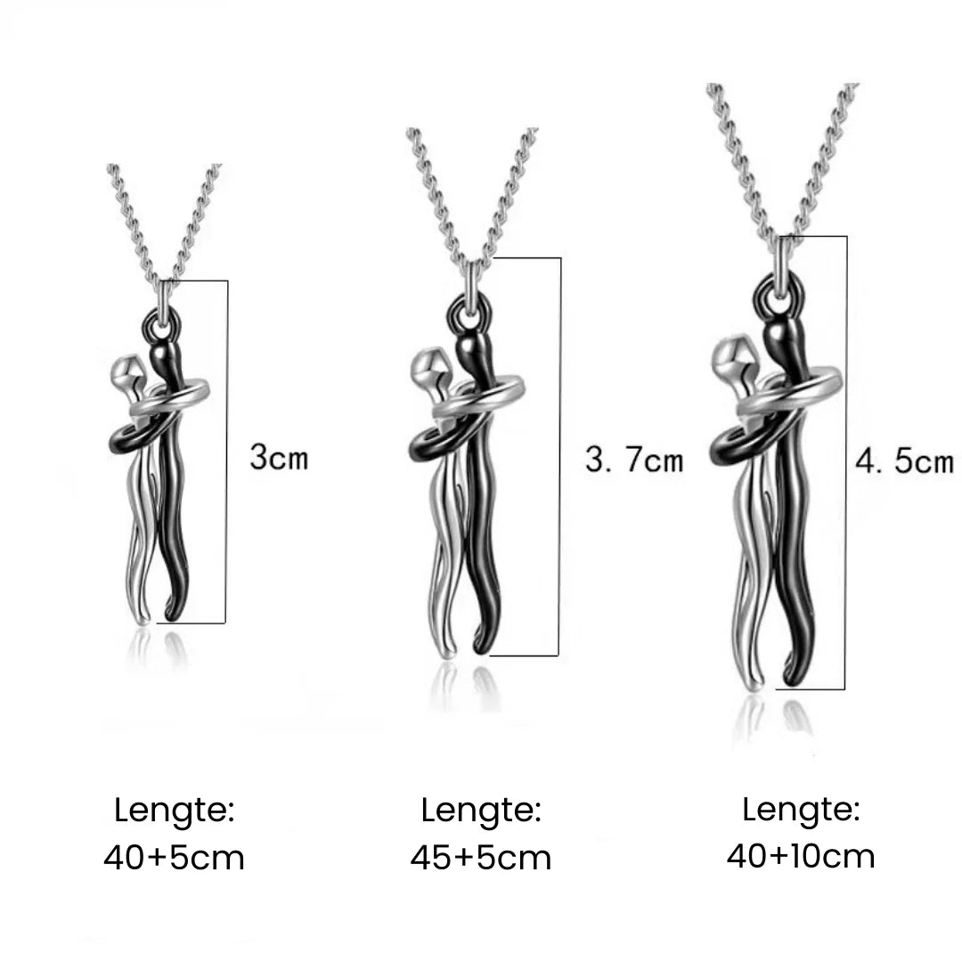 Necklace Two-Figure Embrace Hypoallergenic Steel Adjustable Length
