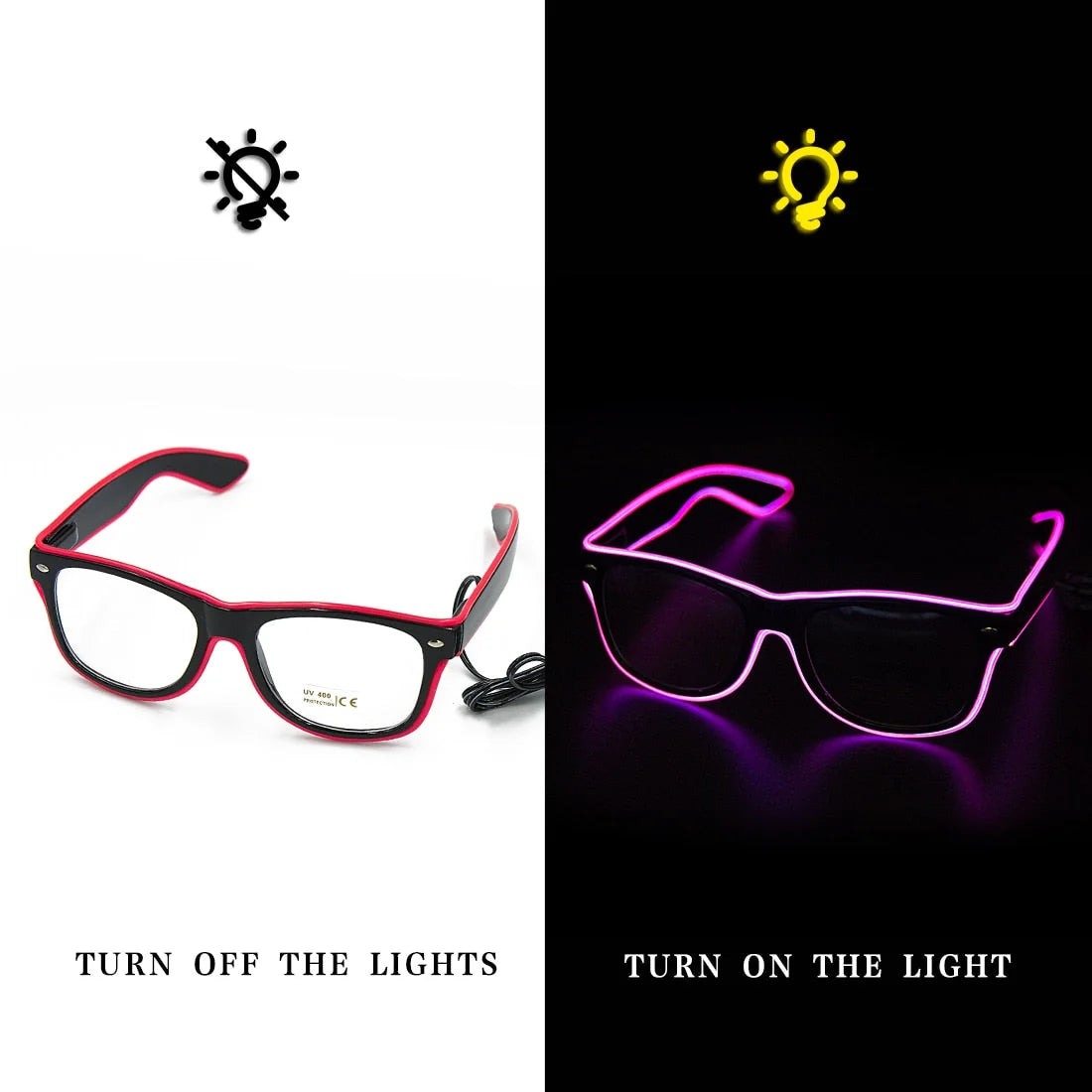 Neon Glasses Rechargeable LED USB Charging Three Modes