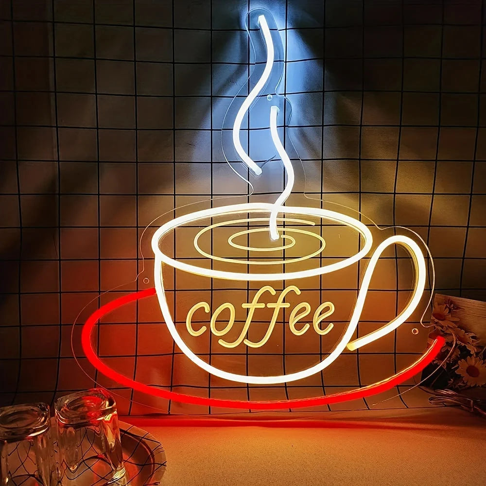 Neon Wall Lamp Coffee Cup USB Touch Control