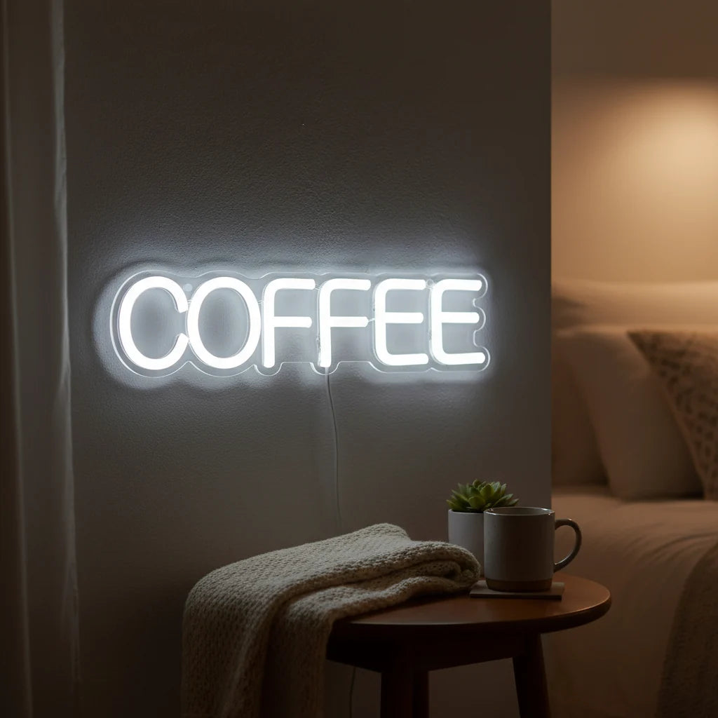 Neon Wall Light Coffee Motif Warm White USB Powered