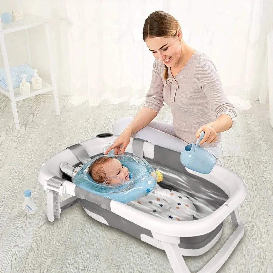 Newborn Bathing Tub Foldable Temperature Alert & Cushioned Mat