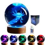 Night Light 3D Laser-Etched Optical Crystal Wooden LED Base