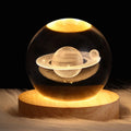 Night Light Crystal Glass Globe Wooden Stand USB Rechargeable