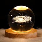Night Light Crystal Glass Globe Wooden Stand USB Rechargeable