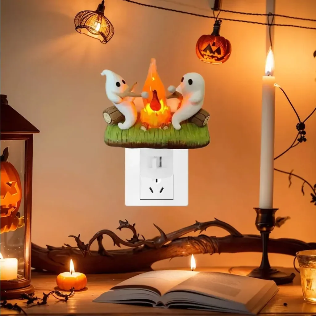 Night Light Plug-In Warm Flickering LED Campfire Ghosts