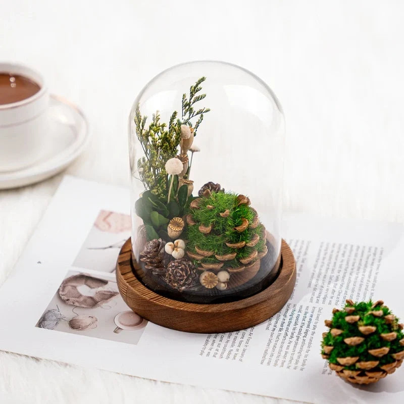 Night Light Preserved Flowers Glass Dome Battery-Powered
