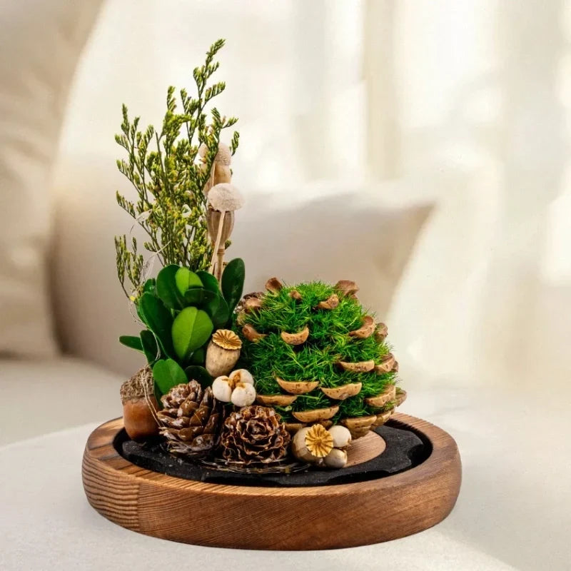 Night Light Preserved Flowers Glass Dome Battery-Powered