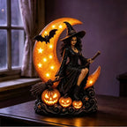 Night Light Witch On Moon Polyresin LED Cordless