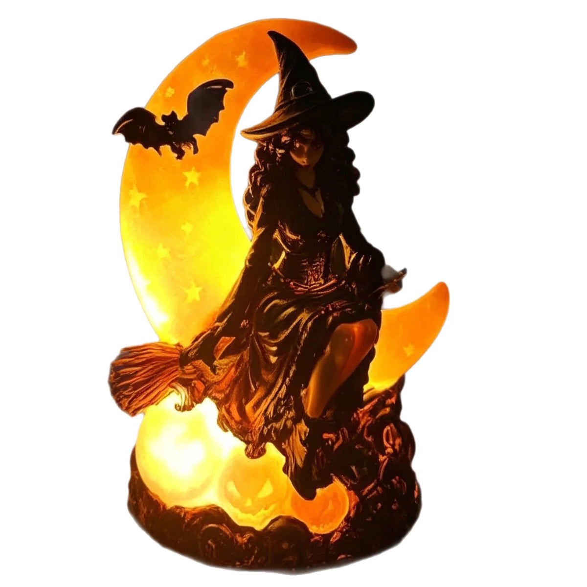 Night Light Witch On Moon Polyresin LED Cordless