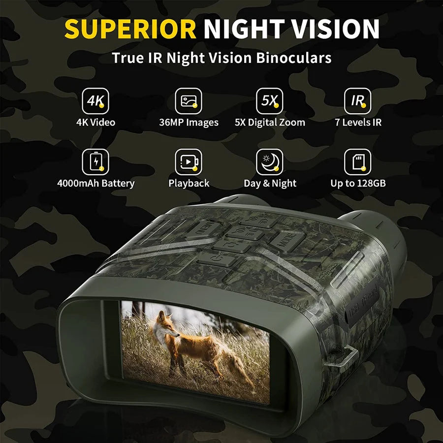 Night Vision Binoculars 4K HD 5x Zoom Rechargeable Battery
