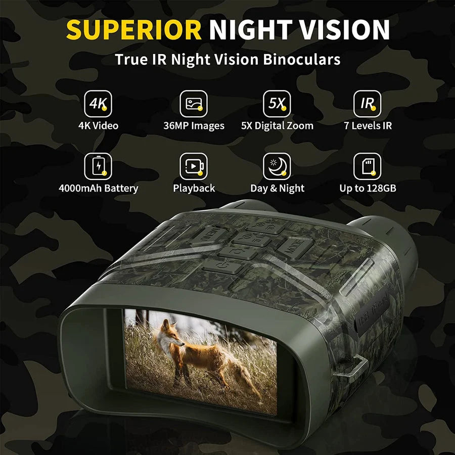 Night Vision Binoculars 4K HD Recording 5x Magnification