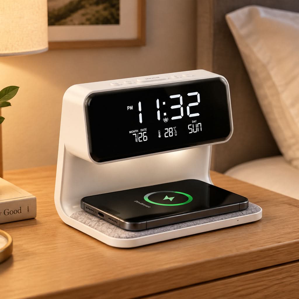 Nightstand Lamp 3-in-1 Touch Dimmable Wireless Charging Clock