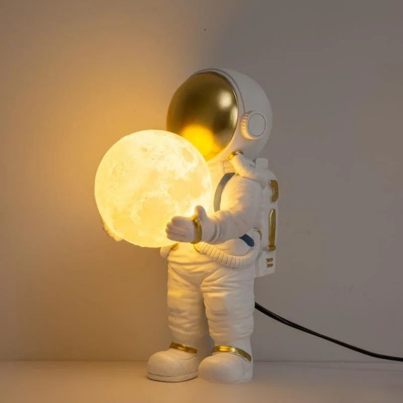 Nightstand Lamp Astronaut Figure Marbled Globe Rechargeable & Plug-In