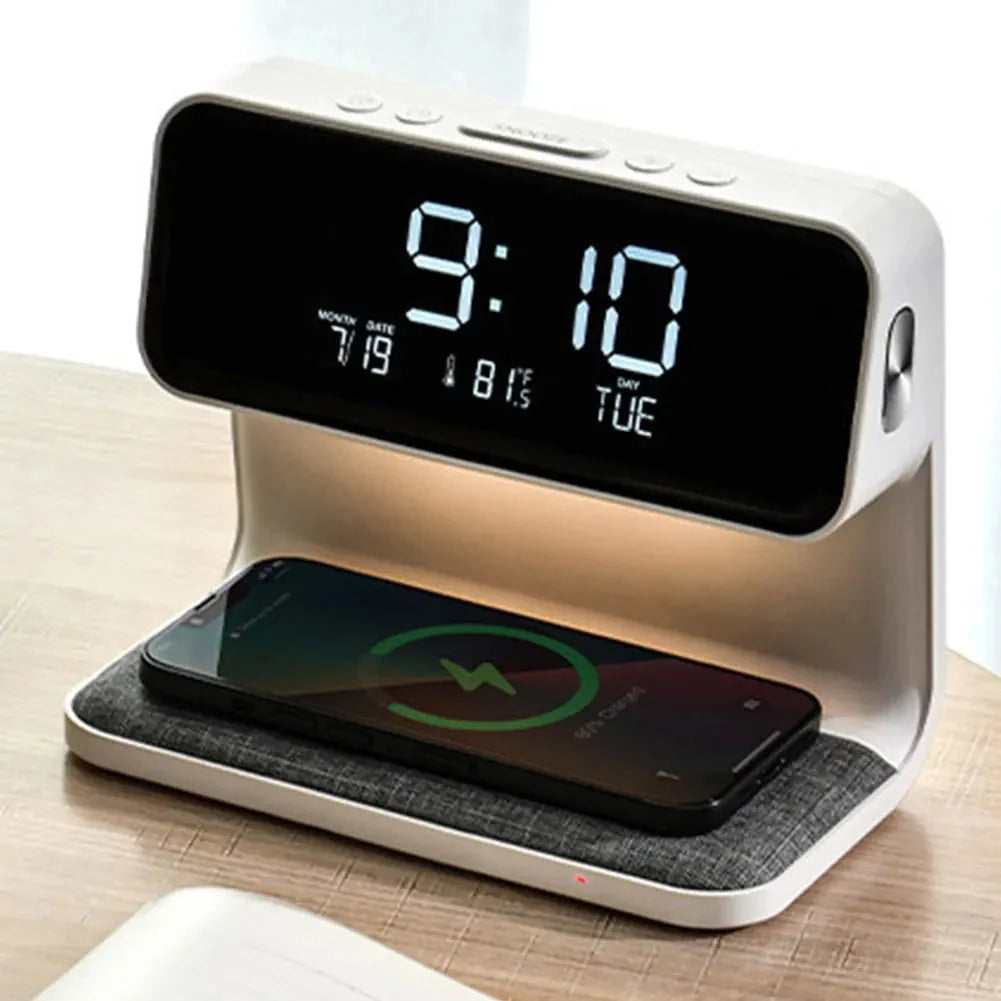 Nightstand Lamp Touch Dimmable LED LCD Alarm Qi 15W