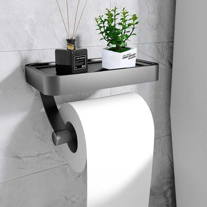 No-Drill Stainless Steel Toilet Paper Holder (Integrated Shelf)