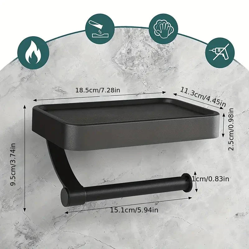 No-Drill Stainless Steel Toilet Paper Holder (Integrated Shelf)