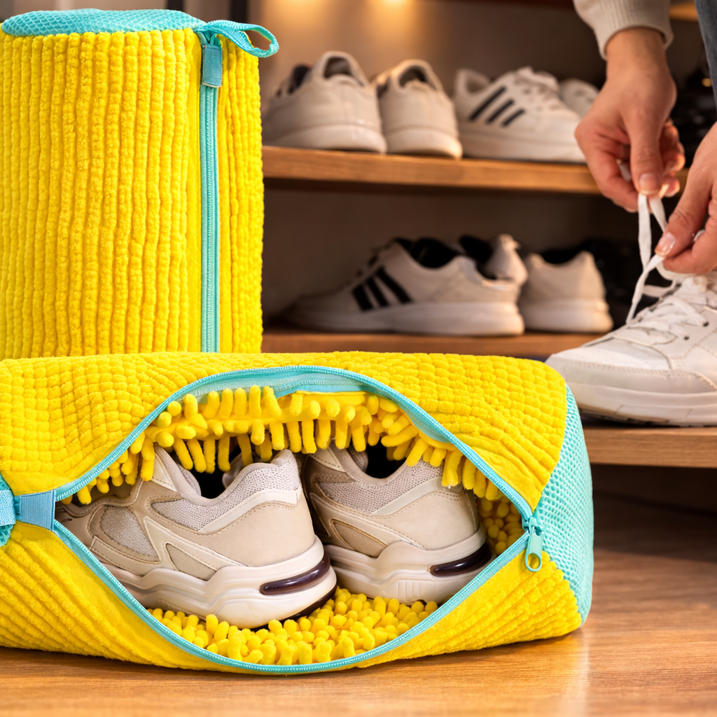 Noise-Reducing Chenille-Lined Shoe Laundry Bag