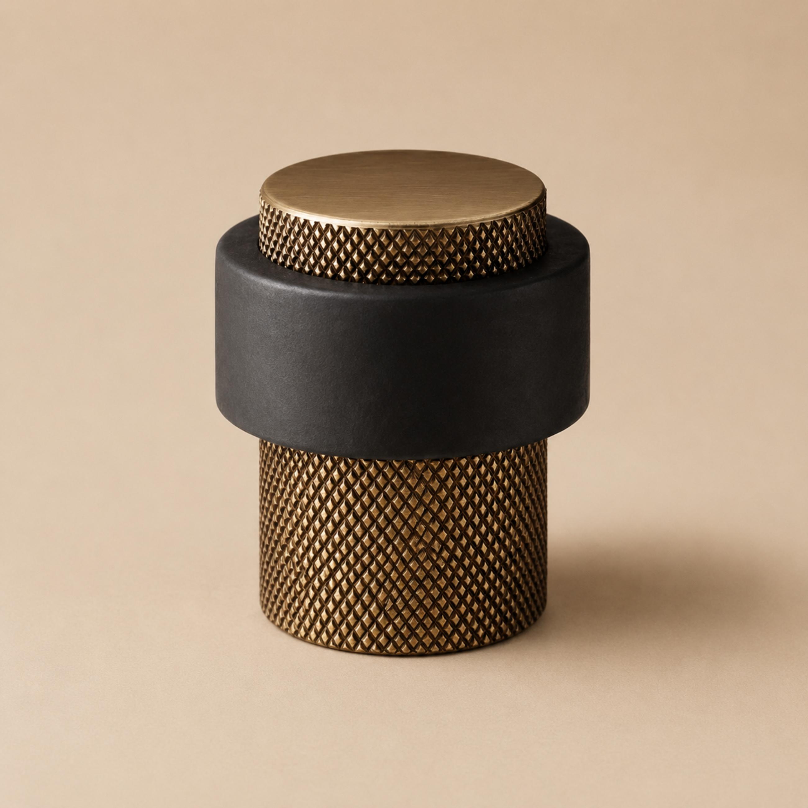 Noise-Reducing Floor-Mounted Rubber Door Stop (Knurled Brass Accent)