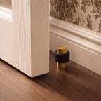 Noise-Reducing Floor-Mounted Rubber Door Stop (Knurled Brass Accent)