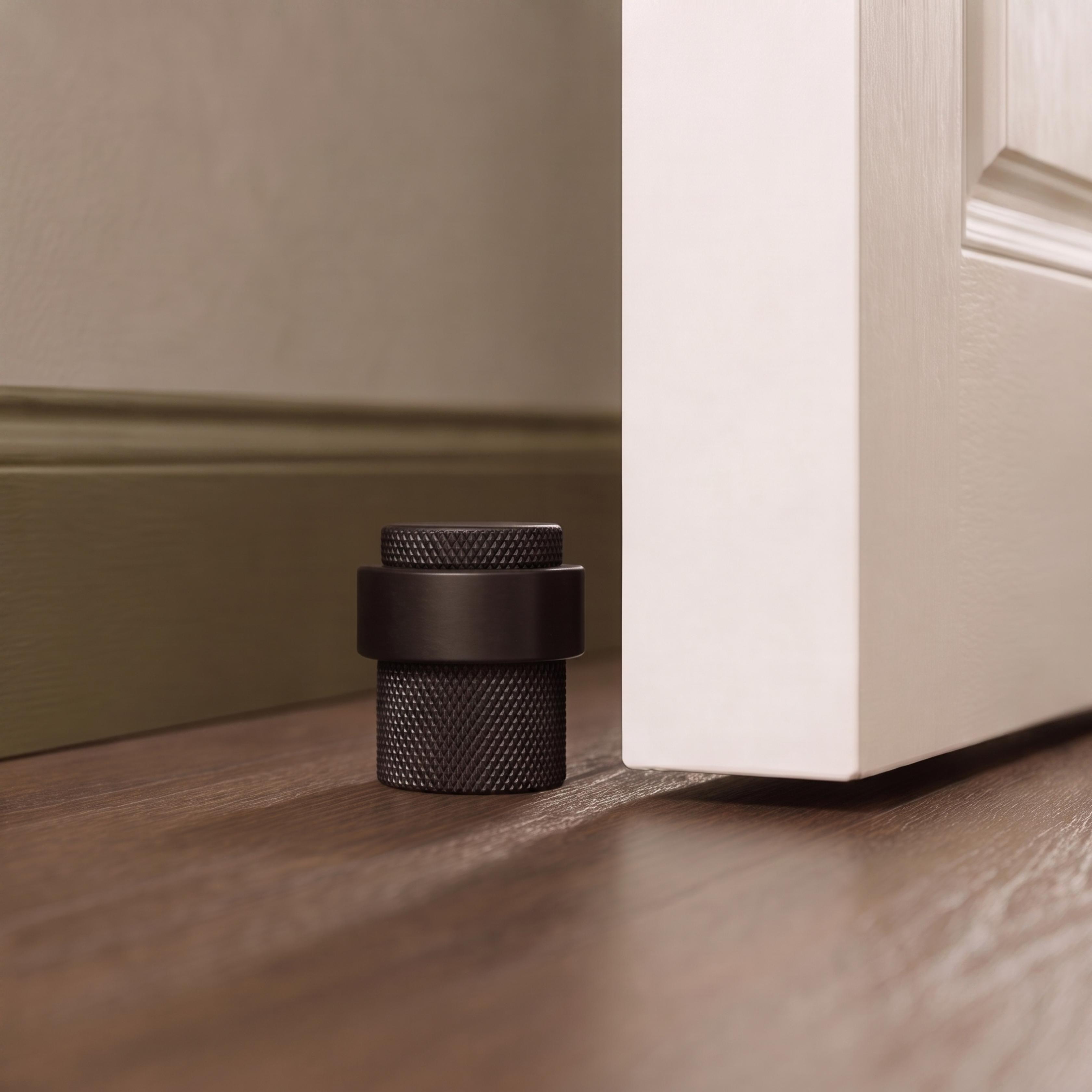 Noise-Reducing Floor-Mounted Rubber Door Stop (Knurled Brass Accent)