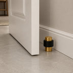 Noise-Reducing Floor-Mounted Rubber Door Stop (Knurled Brass Accent)