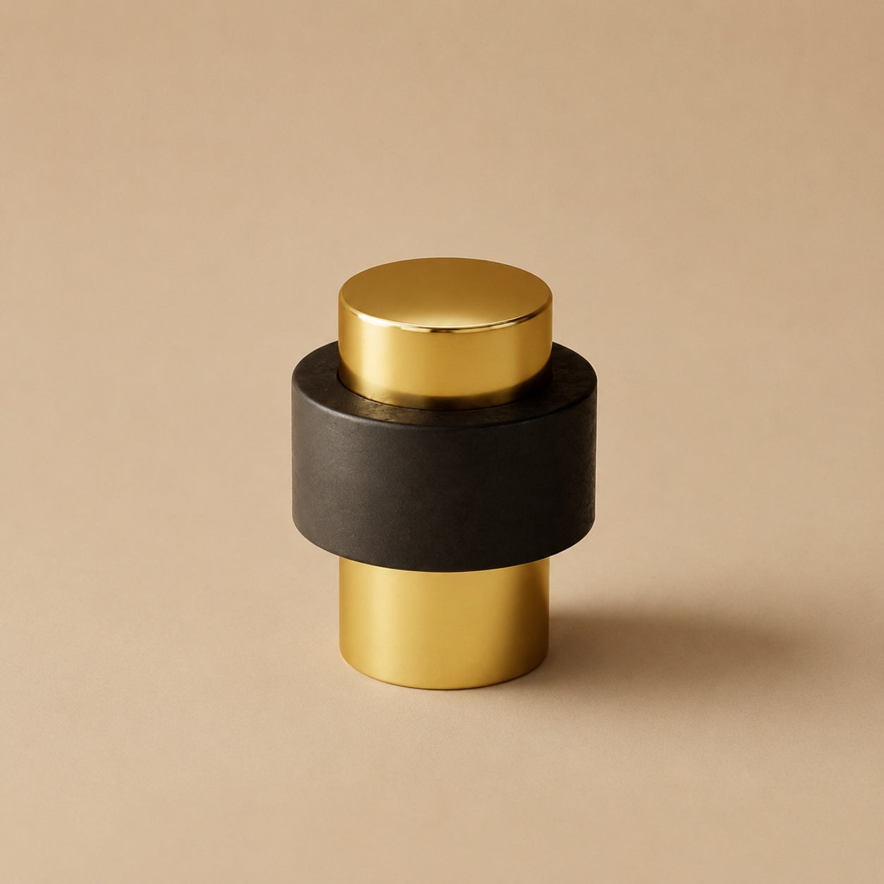 Noise-Reducing Floor-Mounted Rubber Door Stop (Knurled Brass Accent)
