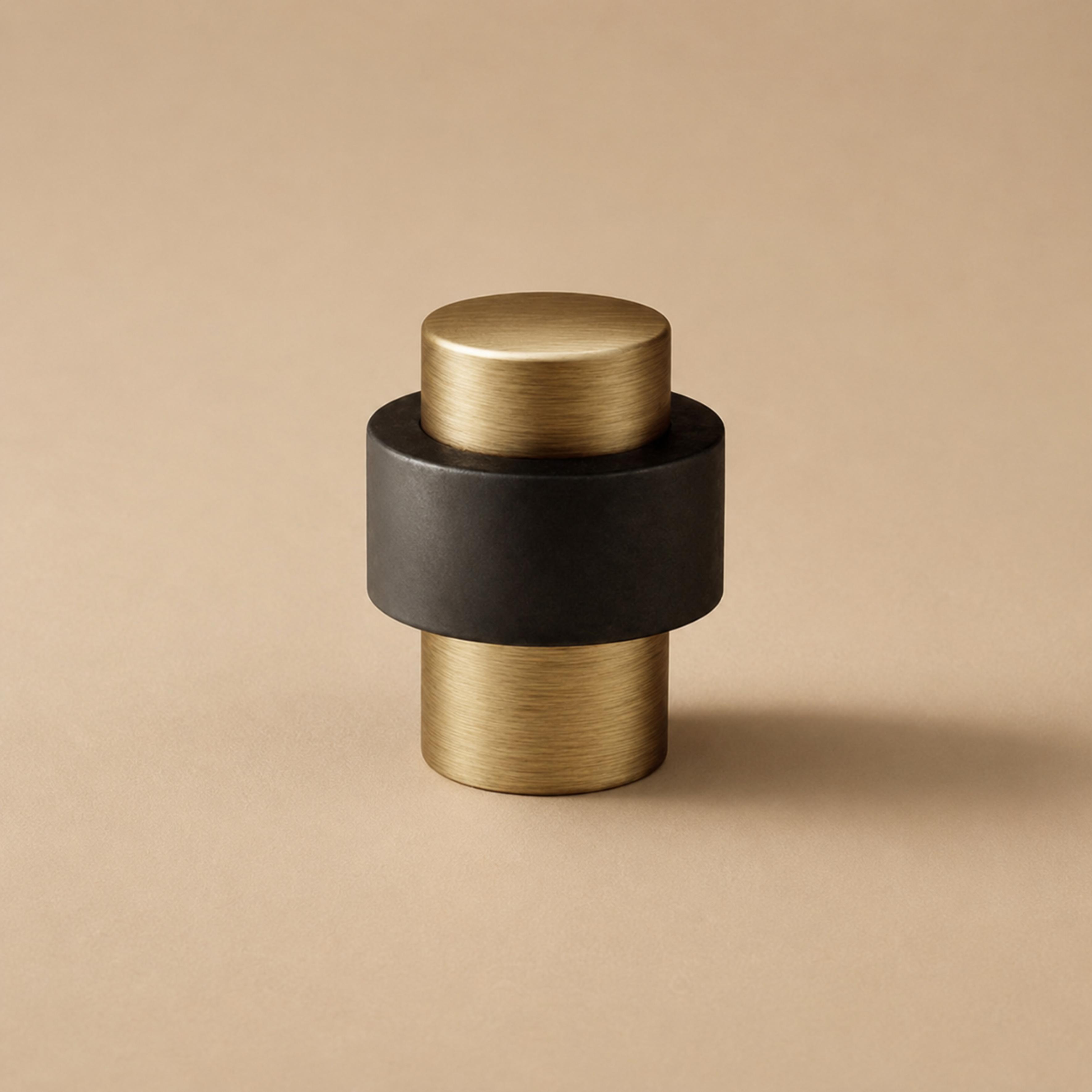 Noise-Reducing Floor-Mounted Rubber Door Stop (Knurled Brass Accent)
