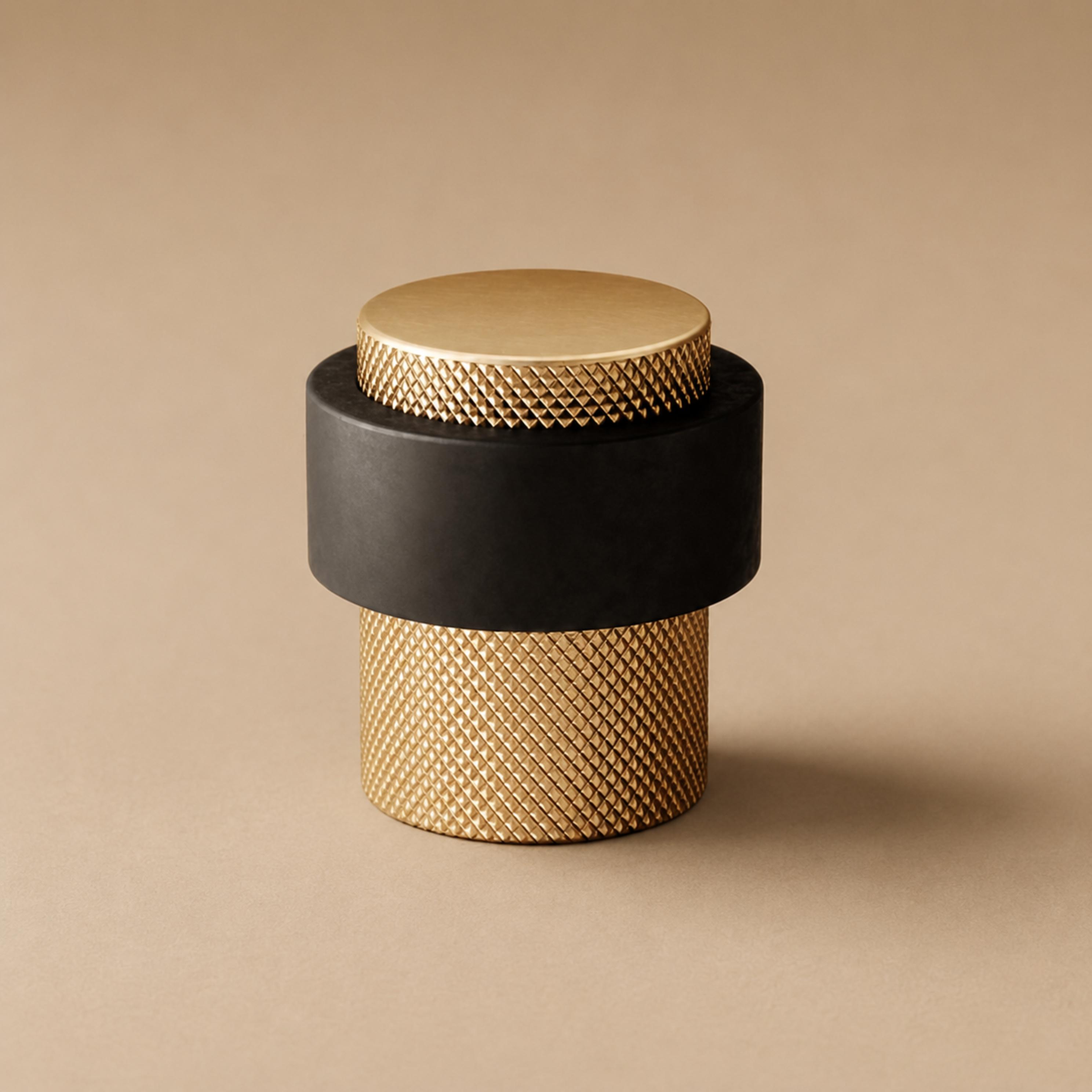 Noise-Reducing Floor-Mounted Rubber Door Stop (Knurled Brass Accent)