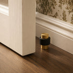 Noise-Reducing Floor-Mounted Rubber Door Stop (Knurled Brass Accent)
