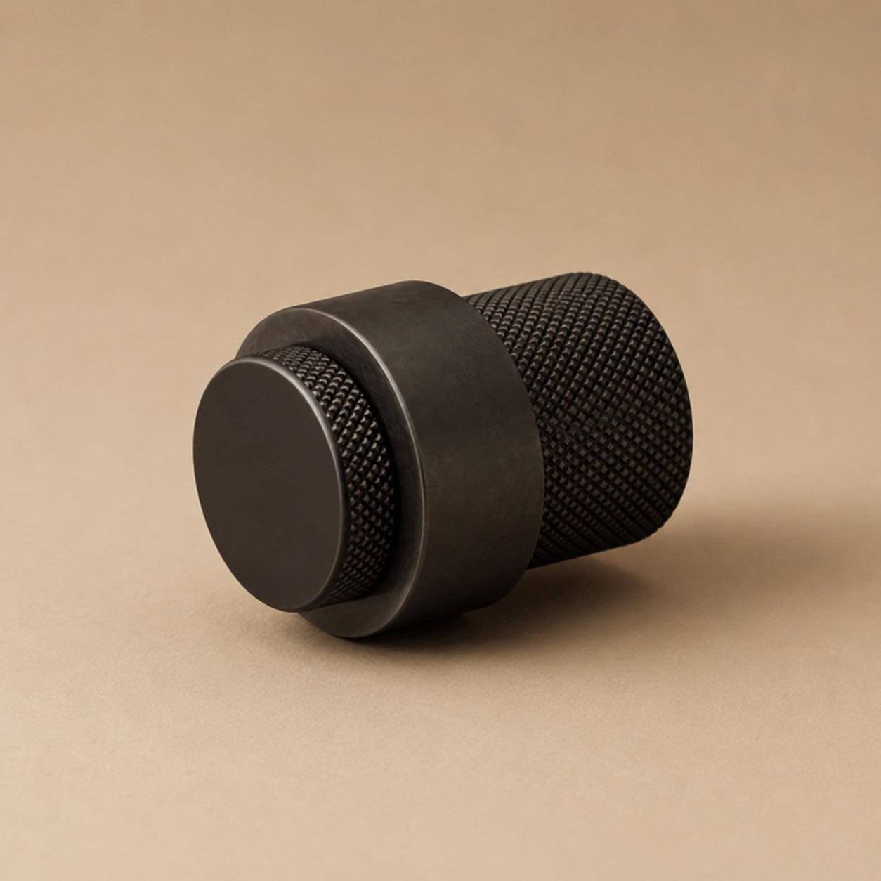 Noise-Reducing Floor-Mounted Rubber Door Stop (Knurled Brass Accent)