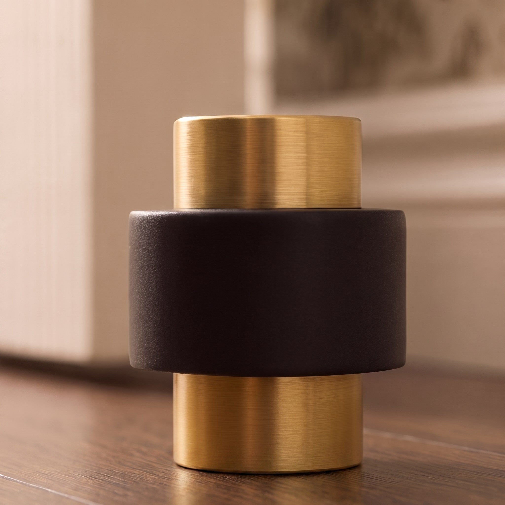Noise-Reducing Floor-Mounted Rubber Door Stop (Knurled Brass Accent)