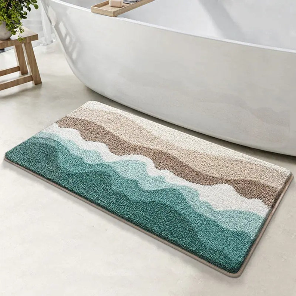 Non-Slip Absorbent Coastal Wave Bath Mat (Machine Washable)