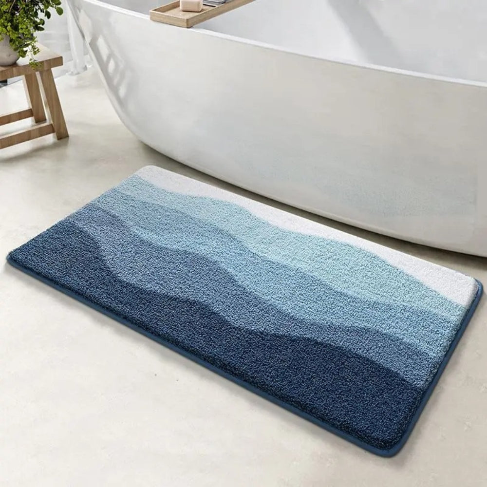 Non-Slip Absorbent Coastal Wave Bath Mat (Machine Washable)