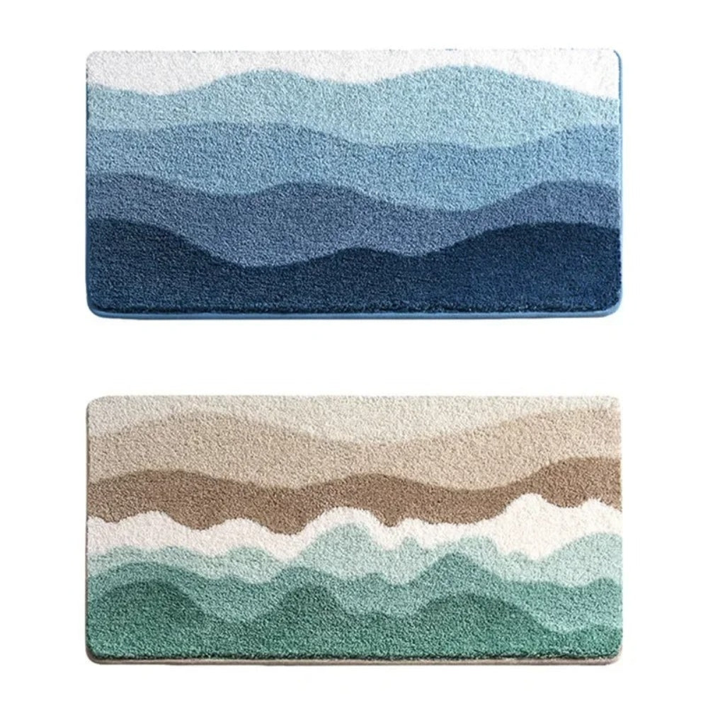 Non-Slip Absorbent Coastal Wave Bath Mat (Machine Washable)