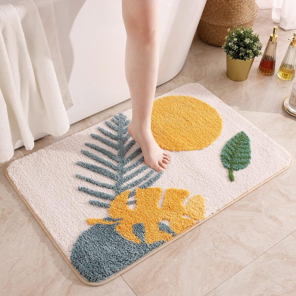 Non-Slip Floral Microfiber Bath Mat (Machine Washable)