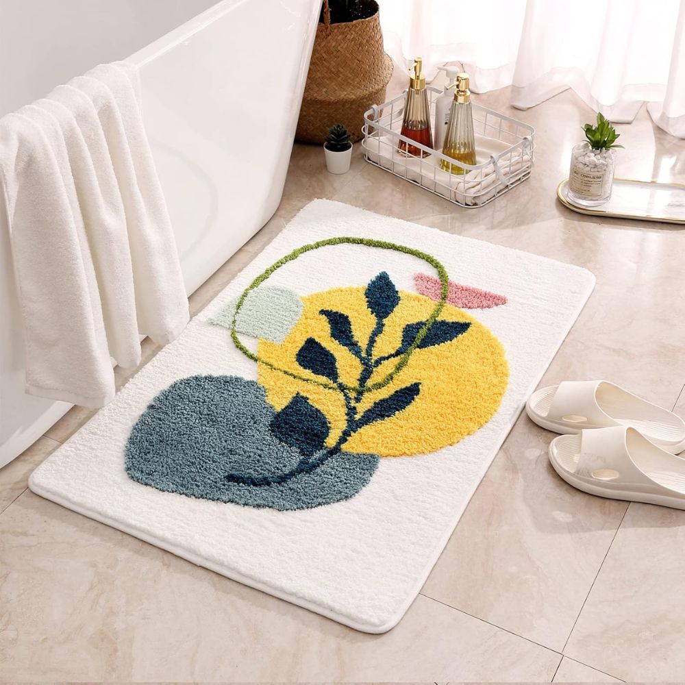 Non-Slip Floral Microfiber Bath Mat (Machine Washable)