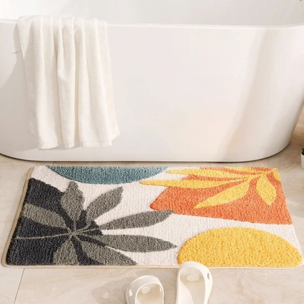 Non-Slip Floral Microfiber Bath Mat (Machine Washable)