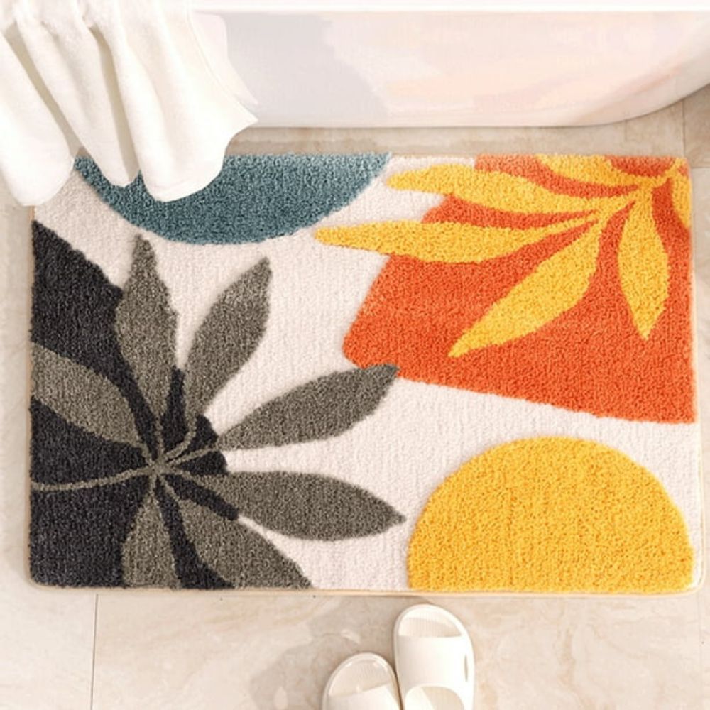 Non-Slip Floral Microfiber Bath Mat (Machine Washable)
