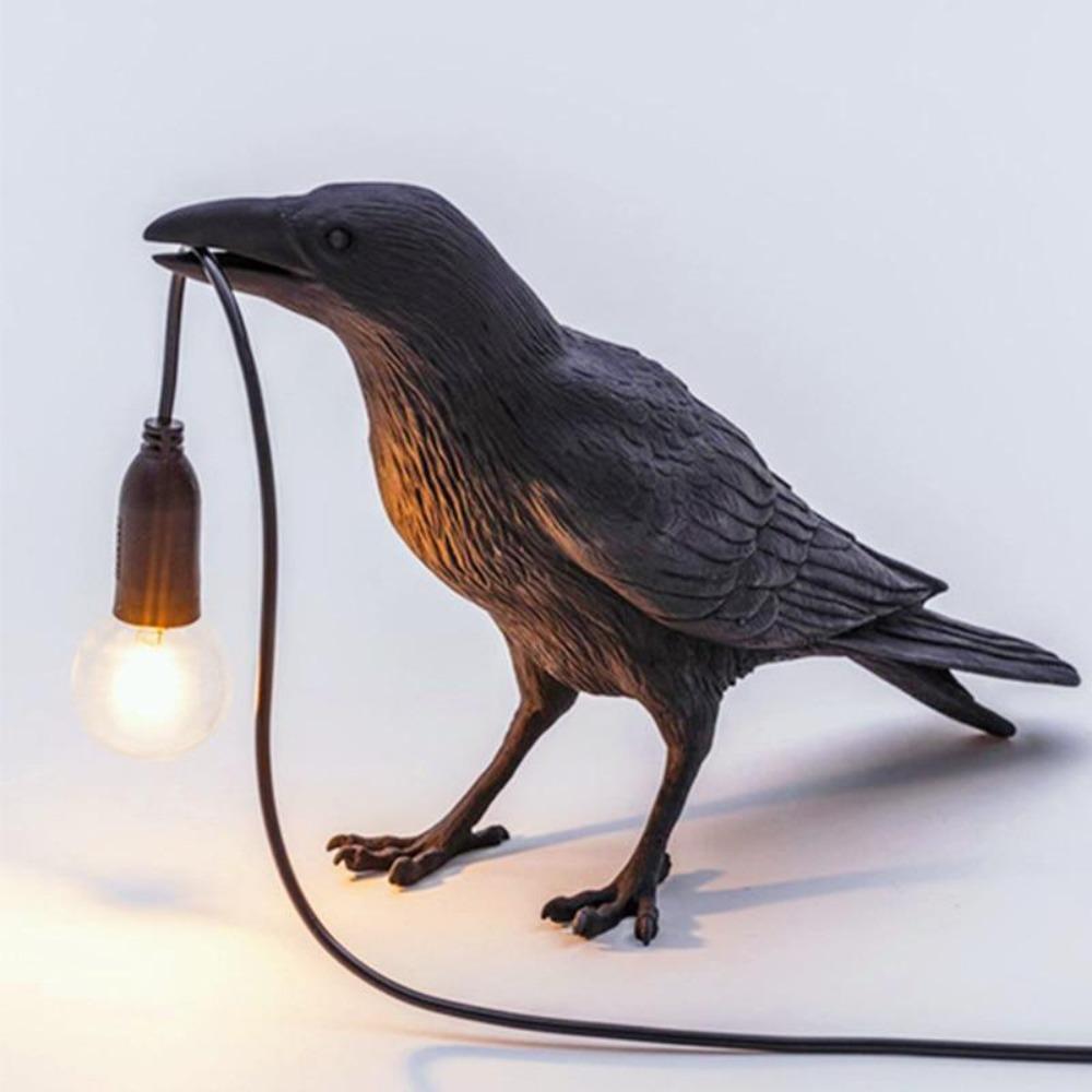 Nordic Crow Sculptural LED Table Lamp (Wall-Mount Option)