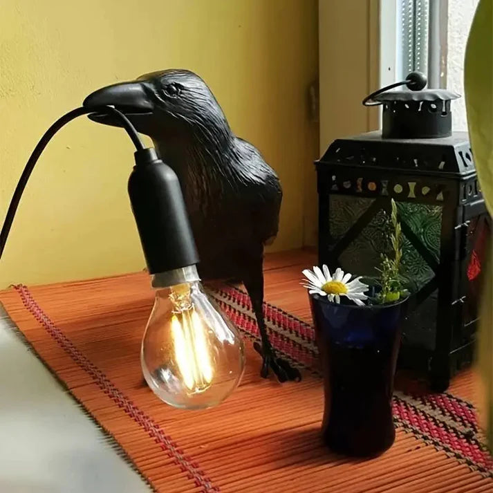 Nordic Crow Sculptural LED Table Lamp (Wall-Mount Option)