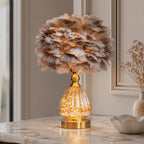 Nordic Feather Shade Iron Base Table Lamp (E27 LED Included)