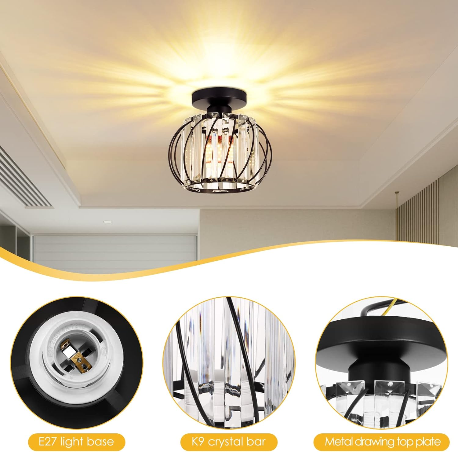 Nordic Glass & Crystal Flush Mount Ceiling Light