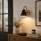 Nordic Iron Shade & Wooden Backplate Wall Sconce (Dimmable)