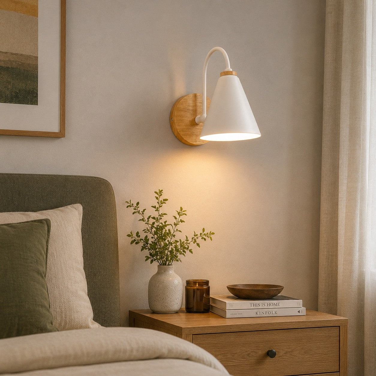 Nordic Iron Shade & Wooden Backplate Wall Sconce (Dimmable)