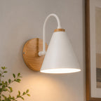 Nordic Iron Shade & Wooden Backplate Wall Sconce (Dimmable)