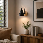 Nordic Iron Shade & Wooden Backplate Wall Sconce (Dimmable)