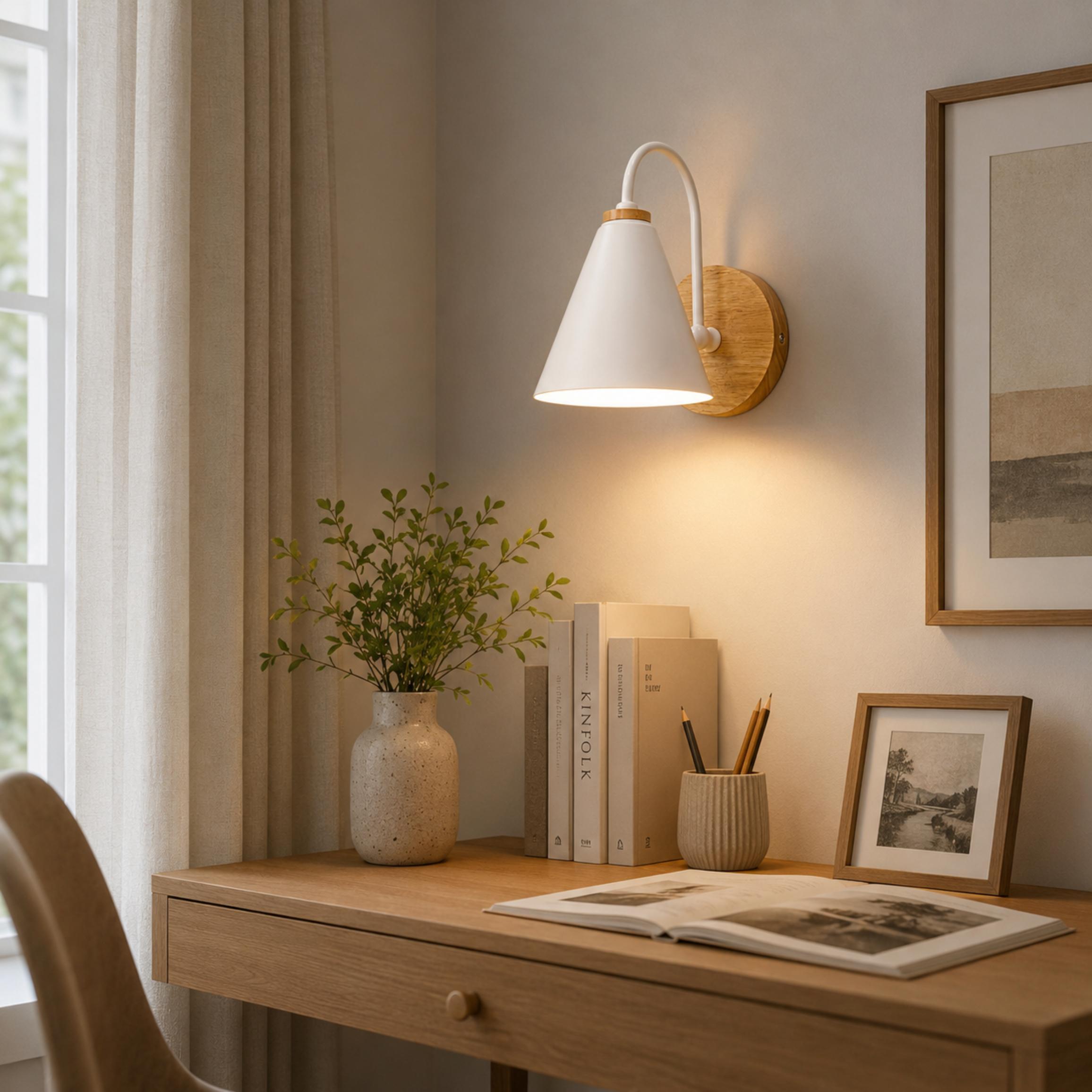 Nordic Iron Shade & Wooden Backplate Wall Sconce (Dimmable)