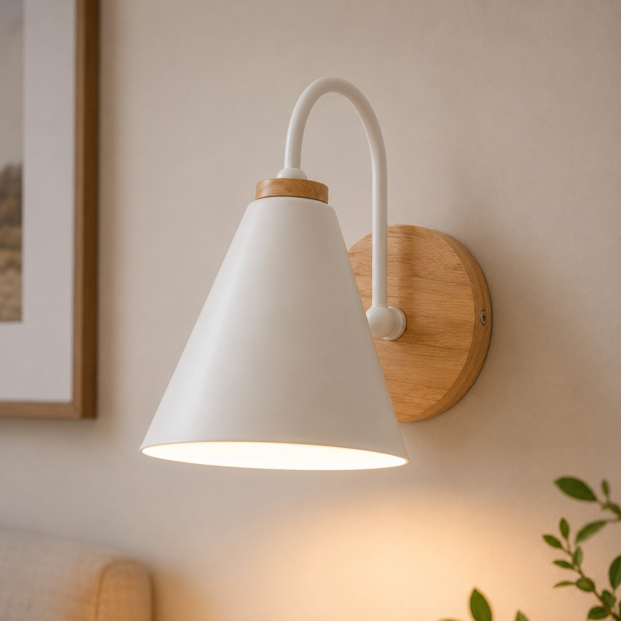 Nordic Iron Shade & Wooden Backplate Wall Sconce (Dimmable)
